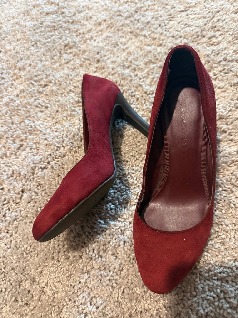 Franco Sarto Wine Red Suede Pointed-Toe Pumps